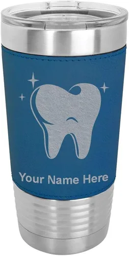 Miniatura 15 de LaserGram Vaso aislado al vacío de 20 onzas, con dientes, grabado personalizado incluido (piel sintética, estilo béisbol)