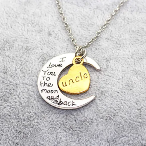 Miniatura 5 de SEniutarm Collares para mujeres y niñas I Love You tallada letra luna amor corazón colgante collar de joyería familiar regalo colgante cadena