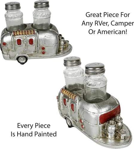 Miniatura 3 de Urbalabs RV Camper Mobile Home Trailer Air Stream Salero y Pepper Shaker Caddy Farmhouse Country Dinner Table Holder Juego de vidrio de salero