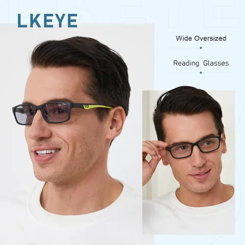 Miniatura 3 de LKEYE Gafas de Lectura Deportivas para Hombre con Lentes Fotocromáticas, Bloqueo de Luz Azul, para Computadora, Estilo Ancho, Bisagra de Resorte