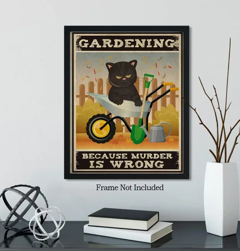Miniatura 6 de Gardening Because Murder Is Wrong Room Decor - Retro Wall Decor for Kitchen Bakery Bathroom Bedroom - Funny Wall Art Gift for Women Men Cat Lovers