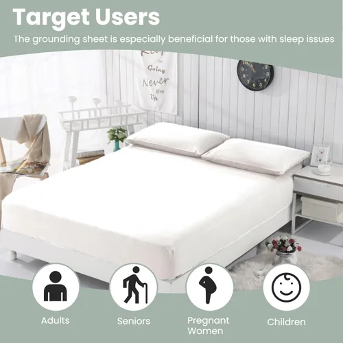 Miniatura 6 de Grounding Sheets - Sábana bajera ajustable de 15 pulgadas de profundidad, tamaño individual XL con cordón de tierra, 90% algodón orgánico + 10%