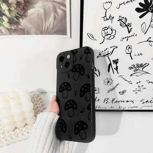 Miniatura 5 de Lovmooful Funda compatible con iPhone 13, bonito diseño de hongos negros para niñas y mujeres, TPU suave a prueba de golpes, protector femenino