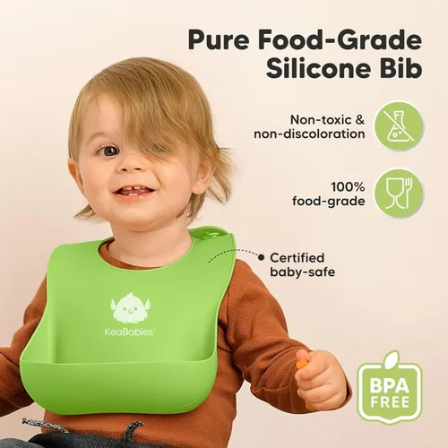Miniatura 2 de KeaBabies - 2 baberos de silicona para bebés para comer - Baberos de silicona resistentes de grado alimenticio para bebés niña, niño, recogedor