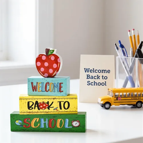 Miniatura 4 de Letreros de escritorio de madera con forma de manzana, lápiz, regreso a clases, decoración de mesa para aula y oficina en casa, regalo escolar
