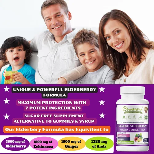 Miniatura 8 de 7 veces saúco con zinc, vitamina C, vitamina D, equinácea, jengibre y grosella espinosa india (Amla). Cápsulas de saúco prémium de 90