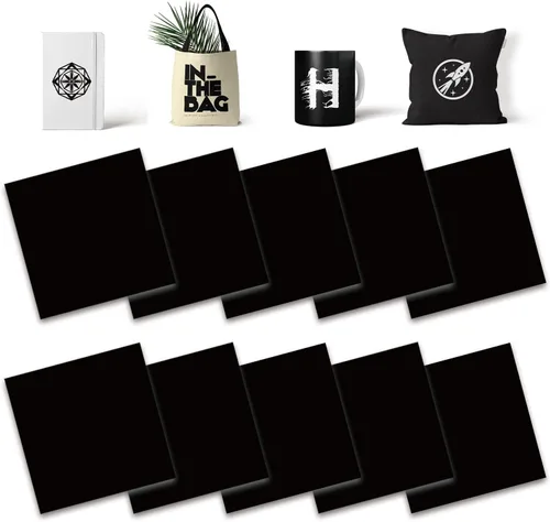 Hojas de transferencia negras, 10 piezas de 12 x 12 pulgadas, papel de sublimación preimpreso de color liso sólido para tazas de prensa de calor,