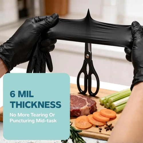 Miniatura 2 de Comfy Package Guantes de nitrilo negros RESISTENTES de 6 mil, resistentes a químicos, sin látex y sin polvo, con yemas texturizadas, guantes