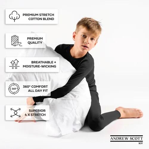 Miniatura 2 de Andrew Scott Conjunto de ropa interior de algodón elástico para niños, 3 camisetas de manga larga + 3 pantalones largos, 6 piezas
