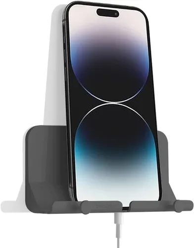 Soporte de pared para teléfono, soporte adhesivo manos libres D2 con agujero para cable y ganchos, soporte de teléfono celular montado en la pared