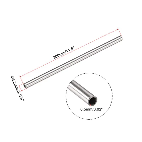 Miniatura 2 de Uxcell Tubo capilar de tubo de acero inoxidable 304 de 2,2 mm de diámetro interior y 3,2 mm de diámetro exterior, longitud de 300 mm, pared de 0,5 mm