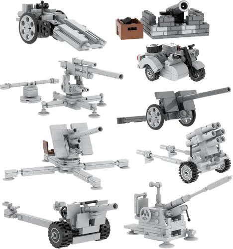 Juego de bloques de construcción de armas de artillería de la Segunda Guerra Mundial (710 unidades). MOC piezas de ladrillos militares juegos de