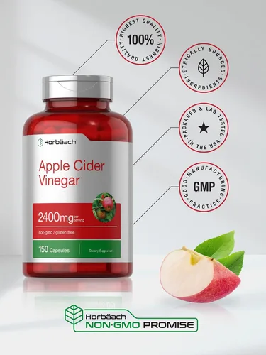 Miniatura 6 de Horbäach Cápsulas de vinagre de sidra de manzana 2400 mg 150 unidades Suplemento sin OMG, sin gluten