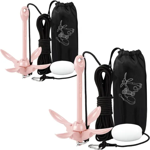 Miniatura 22 de Lounsweer Paquete de 2 anclajes de kayak marino de 1.5/3.5 libras, kit de anclaje plegable para barco, kayak, pesca, accesorios para botes pequeños