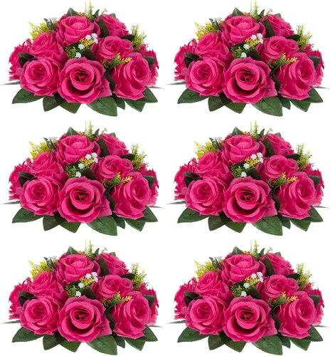 Miniatura 45 de NUPTIO Centros de mesa de flores blancas para mesas: 6 piezas de arreglo de bolas de flores artificiales para fiesta de boda, rosa floral falsa