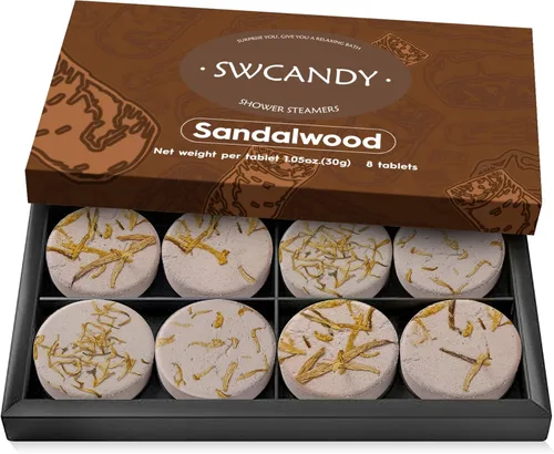 SWCANDY - Vaporizadores de ducha de aromaterapia, regalos de cumpleaños para mujeres, esenciales de viaje, 8 piezas de madera de sándalo, bombas de