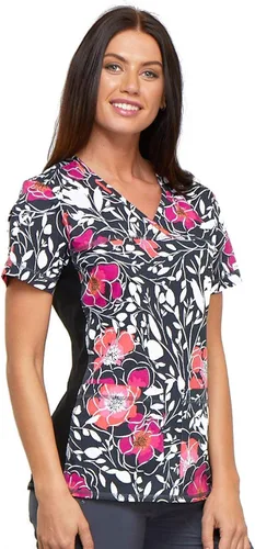 Miniatura 2 de Cherokee Flexibles Mujeres Scrubs Top V-Cuello Knit Panel CK624, Floral Mystique