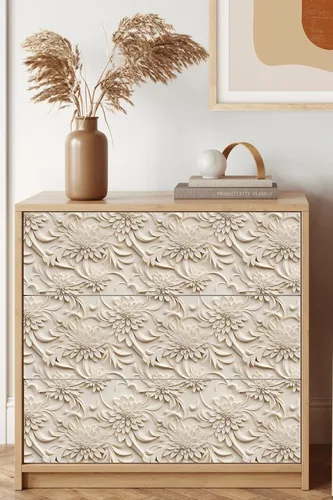 Miniatura 4 de Papel tapiz floral 3D para despegar y pegar, efecto visual 3D, 17.7"x78.7" pulgadas, autoadhesivo, extraíble, flor marrón amarillento, papel tapiz