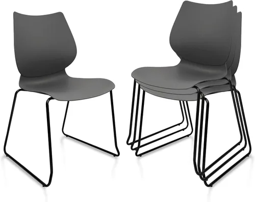Miniatura 10 de KLASIKA Silla apilable para sala de espera, silla de oficina apilable con soporte lumbar ergonómico y patas de metal, sillas de escritorio