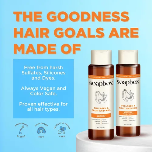 Miniatura 7 de Champú y acondicionador de colágeno Soapbox, para cabello seco, fino o delgado, fortalecedor con colágeno y péptidos para un cabello de aspecto más