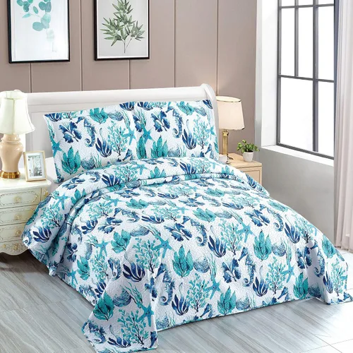 Miniatura 8 de Coastal Home Collection - Juego de colcha reversible tamaño individual con edredones, fundas de almohada, suave, ligero, patrón de océano tropical