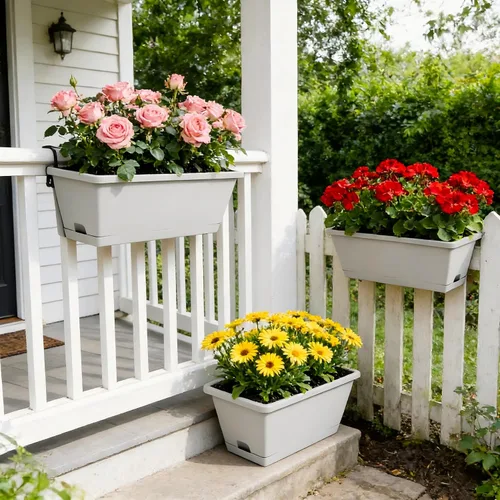 Miniatura 2 de Jardineras para jardinería doméstica, 8 unidades, 17 pulgadas de largo para alféizar de ventana al aire libre, cajas rectangulares de plástico