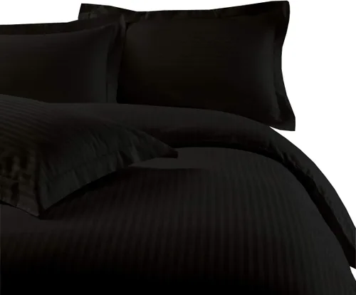 sheetsnthings Juego de ropa de cama a rayas de 300 hilos, 100% algodón, 5 piezas, tamaño individual, extra largo, XL, color negro, 3 piezas y 2