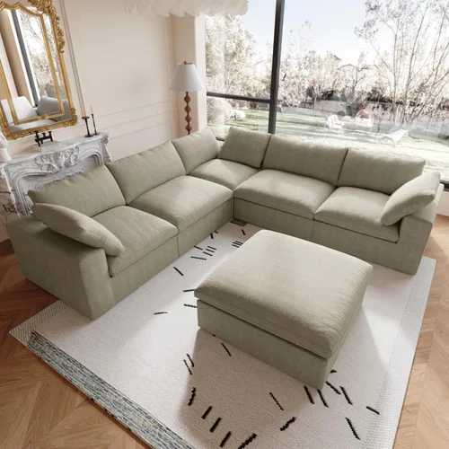 Miniatura 8 de Sofá modular Cloud de 160.6 pulgadas, sofá modular en forma de V con relleno de plumón para sala de estar, sofá convertible minimalista para oficina