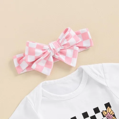 Miniatura 152 de Sejardin Ropa de verano para bebé y niña, recién nacida, manga corta, con letras, mameluco elástico con diadema