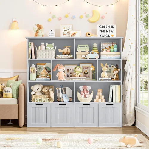 Miniatura 3 de FINETONES Organizador de almacenamiento de juguetes, estantería para niños con 4 cofres móviles y 7 cubos de almacenamiento, organizador