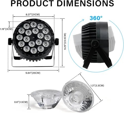 Miniatura 9 de DMX RGBWA - Luz Par de 180 W, UV 6 en 1, 18 luces LED Par 64 Luces de club de DJ con sonido activado para DJ Disco Club Festival Boda Fiesta Iglesia
