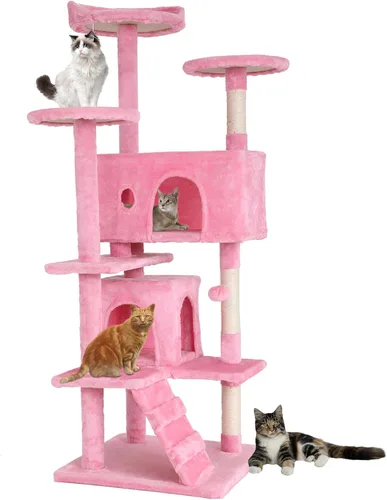 Miniatura 9 de BestPet Torre para Gatos de 54" Beige Resistente, Fácil de Ensamblar, Centro de Actividades Multinivel con Postes Rascadores de Sisal, Condos