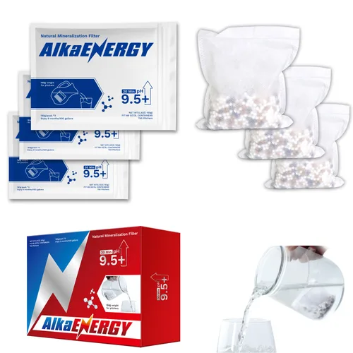 Paquete de 3 bolsas de filtro de agua alcalinas | pH 9.5, aumenta el pH del agua, añade minerales esenciales para hidratación y bienestar, para