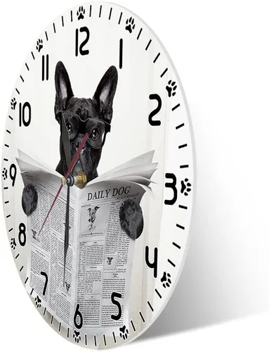 Miniatura 3 de Reloj de pared divertido de perro bulldog francés de 12 pulgadas para tienda de mascotas, batería silenciosa sin tictac, fácil de leer periódico