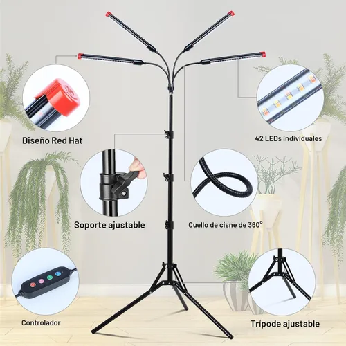 Miniatura 5 de FRGROW Luz de crecimiento de 4 cabezales con soporte para plantas altas de interior, árbol bonsái, lámparas brillantes de espectro completo