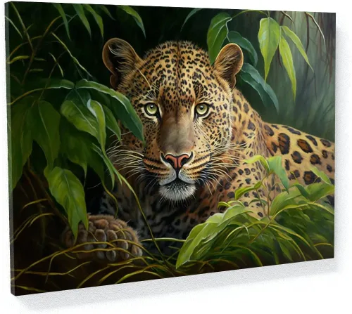 Miniatura 19 de Sense Canvas Arte en lienzo con retrato de leopardo verde 2 – Decoración del hogar para pared, póster grande 40 x 30 / 0.75 pulgadas