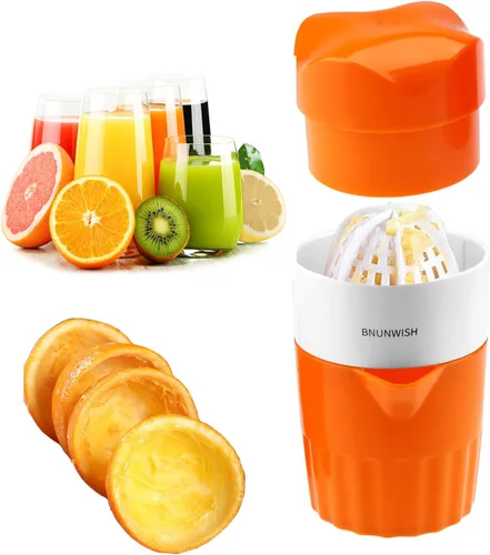 Exprimidor de mano de naranja cítrica, exprimidor manual de prensa de rotación para limón, lima, pomelo con colador y recipiente, 2 tazas