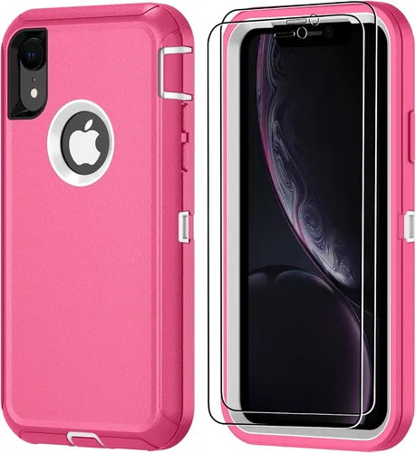 Miniatura 30 de Jshru para iPhone XR Funda con [2 Pack] Protector de Pantalla HD, [Grado Militar] 3-en-1 Resistente Protector de Cuerpo Completo a Prueba de Negro