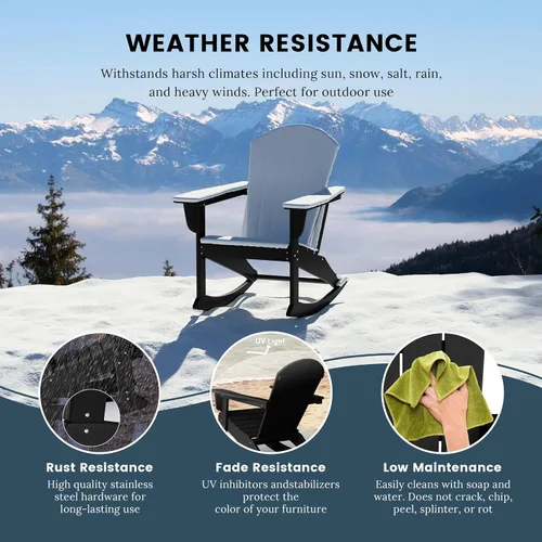 Miniatura 4 de HDPE Laguna Silla mecedora Adirondack de polietileno para exteriores (juego de 2), color negro