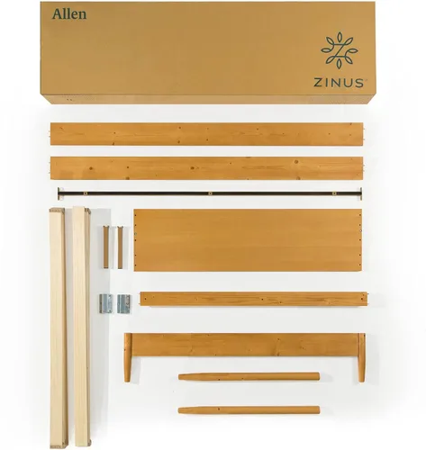 Miniatura 7 de Zinus Allen Marco de cama de plataforma de madera de mediados de siglo, base de madera maciza, soporte de listones de madera, no necesita somier