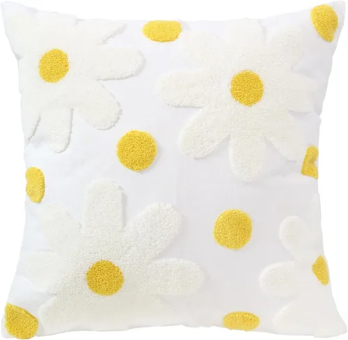 Miniatura 15 de DECOBIRD Funda de almohada bordada de 18 x 18 pulgadas, diseño floral beige, decoración del hogar, funda de almohada bordada de lona de algodón