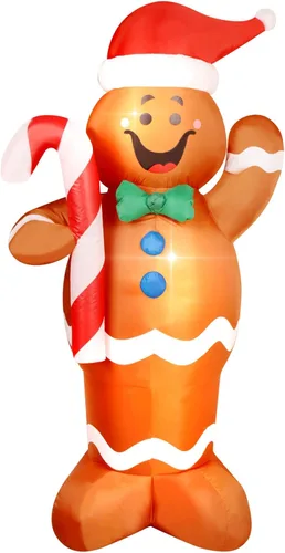 Miniatura 8 de Hombre de Jengibre Inflable de Navidad Iluminado para Interiores y Exteriores Decoración de Patio Navideña Inflable con Ventilador Integrado