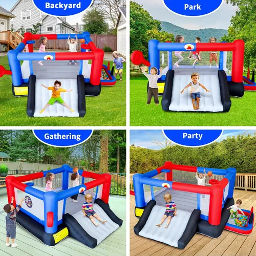 Miniatura 3 de WELLFUNTIME - Casa inflable de rebote y castillo inflable con soplador, castillo de salto 7 en 1, 160 x 135 x 60 pulgadas para 4 niños, tobogán