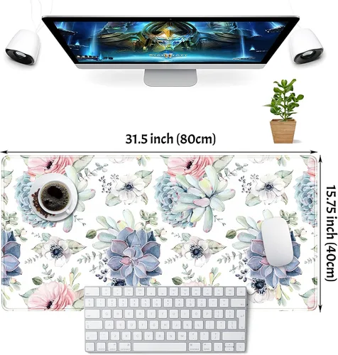 Miniatura 2 de Tapete de escritorio de acuarela suculentas, protector de escritorio de rosas suculentas, alfombrilla de mouse grande para juegos, base de goma