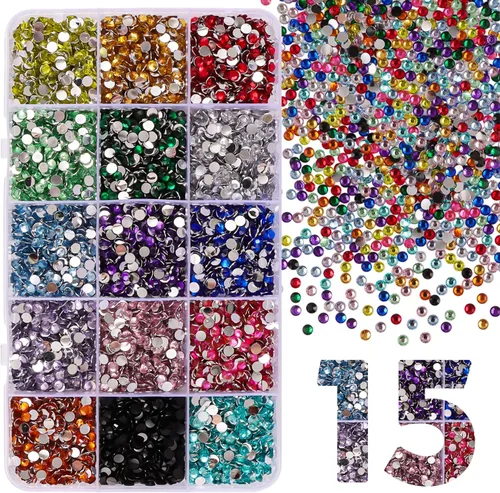 Miniatura 13 de 15000 diamantes de imitación con parte trasera plana para manualidades, cristales de colores mixtos de 0.118 pulgadas, gemas de resina con purpurina