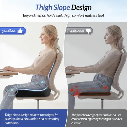 Miniatura 6 de ZIKEE Cojín de asiento grueso, almohada ergonómica de espuma viscoelástica para hemorroides para cadera, ciática, alivio de sentado prolongado