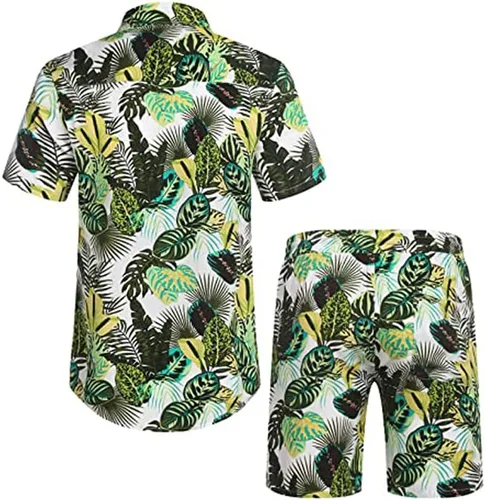 Miniatura 3 de AOTORR Conjunto hawaiano de 2 piezas para hombre, trajes de chándal florales, camisas casuales de manga corta y pantalones cortos, trajes