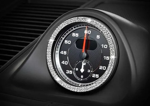 Miniatura 4 de iJDMTOY Cristal Rhinestone Interior Dashboard Analog_Clock Decoración Envolvente Anillo Trim Compatible con Porsche