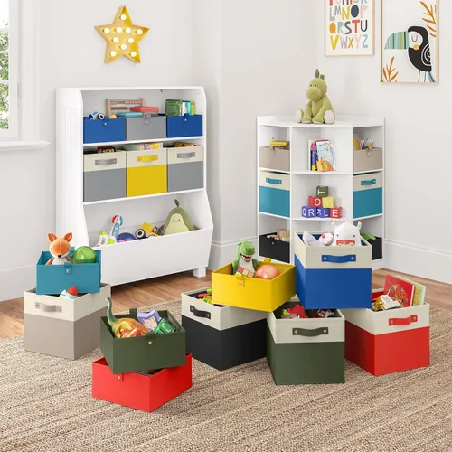 Miniatura 2 de RiverRidge Juego de 6 contenedores de almacenamiento plegables para niños - Cajas de tela de 10.5"A x 5"Al con asas para organizador de armario y 6