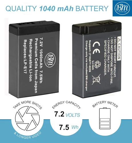 Miniatura 2 de BM 2 LP-E17 Baterías y cargador de batería de doble bahía para Canon PowerShot V1, Rebel EOS R8, EOS R10, EOS R50, R50 V, EOS R100, EOS RP, EOS M6